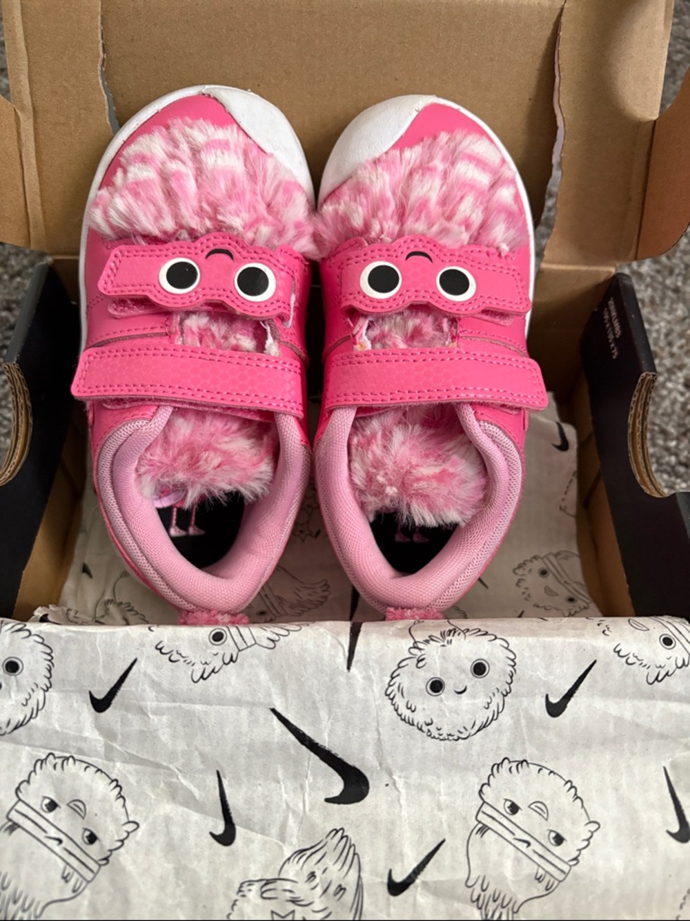 Nike Kids Pink Furry Monster Sneakers with Hook-and-Loop Straps